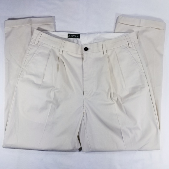 Orvis Khaki biege pleated pants - Cuffed - w34 - Picture 2 of 8
